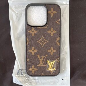 Louis Vuitton Monogram Canvas Phone Case in Brown with Gold LV Badge